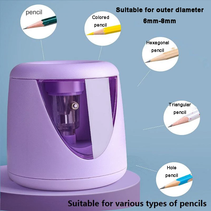 Cute Electric Pencil Sharpener for Kids, Rechargeable or Battery Powered, 3S Fast Sharpen Safe Easy-clean School Stationery Gift