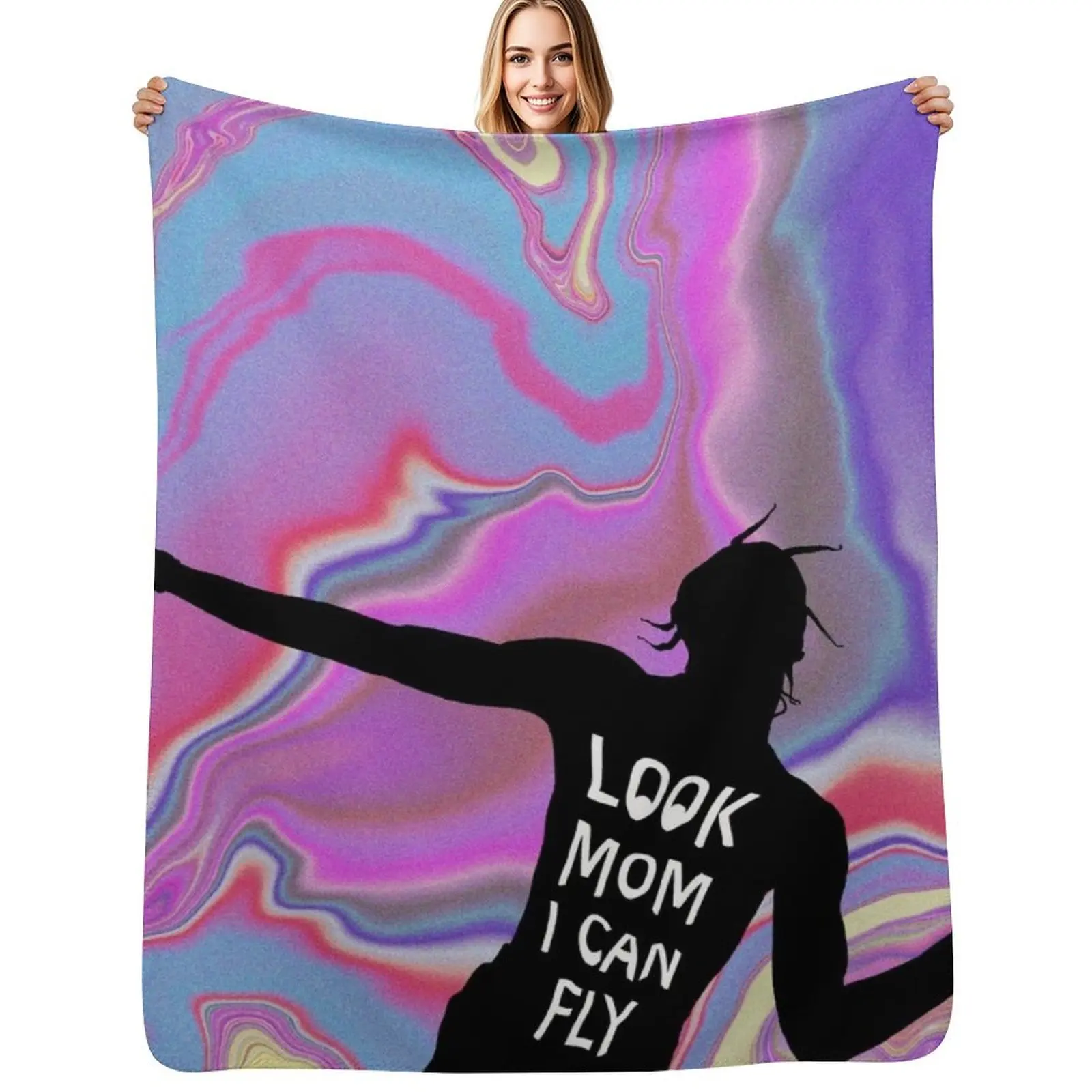 Look mom I can fly Throw Blanket Breathable Lightweight Blanket for Adults Kids
