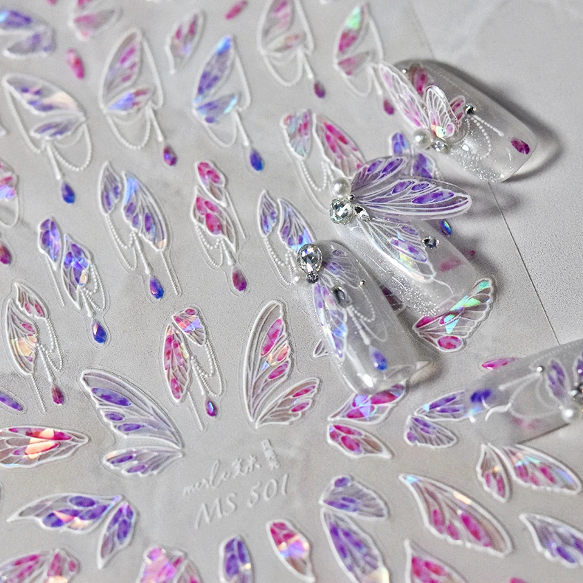 Shiny Jelly Butterfly Wing for Nail Art, Decal 3D, Decoração em relevo, Ferramentas de manicure, Adesivo Borboleta, Alívio macio, em relevo, roxo, vermelho, branco