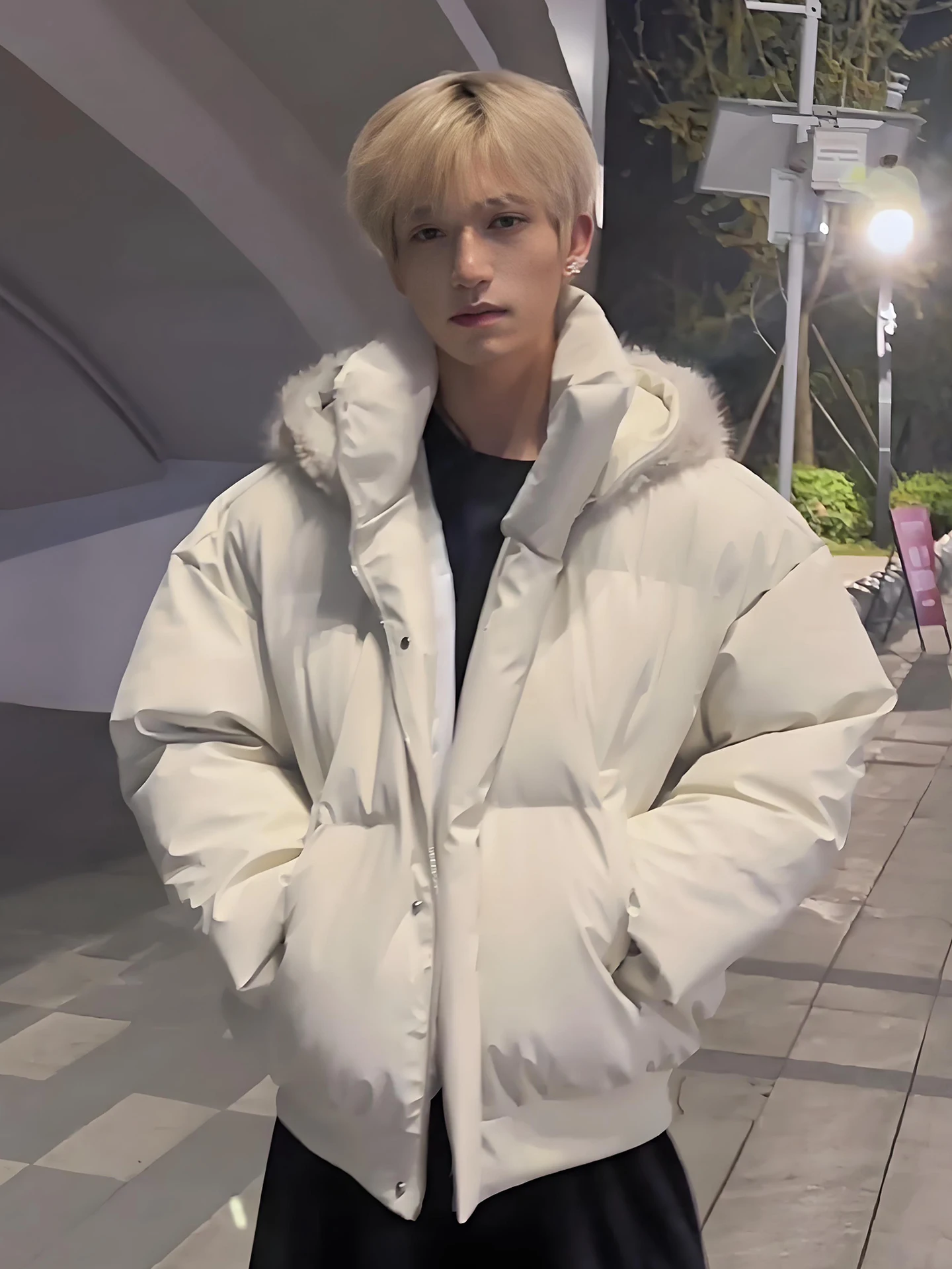 

Detachable Hooded Men's down Jaet White Cold-resistant ort Cotton Coat Youthful Sle Water-resistant Long Sve Zipper ...