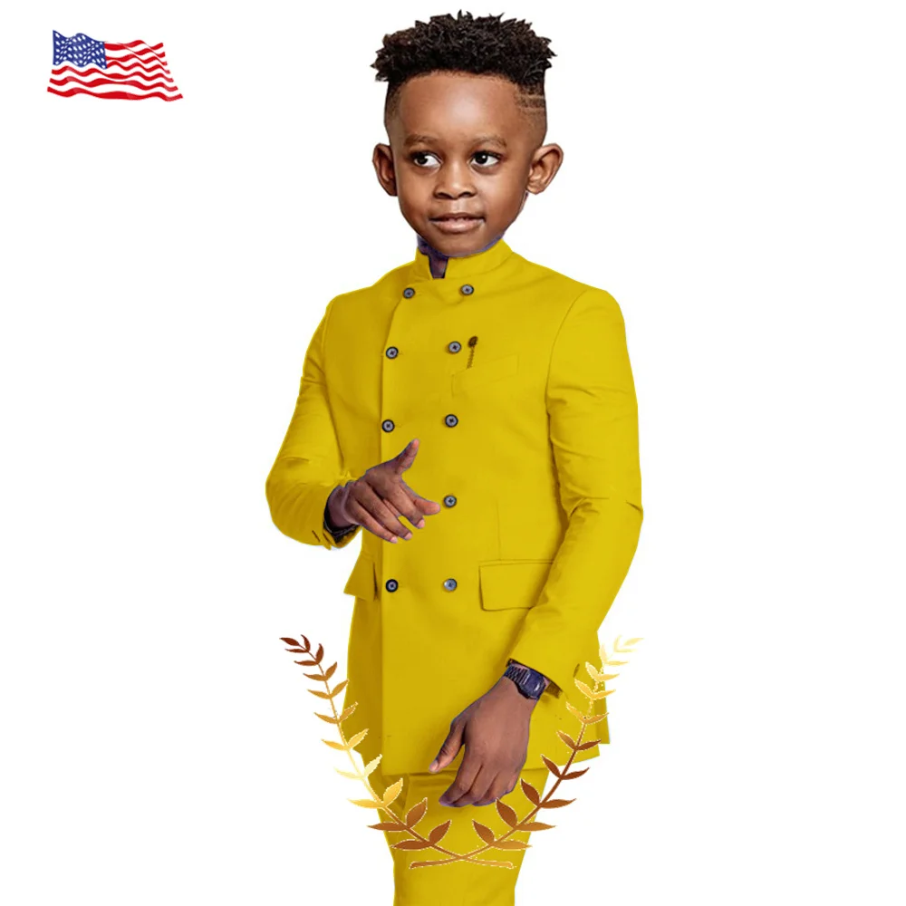 

African Style Boys Suit Jacket Pants 2 Piece Double Breasted Blazer Kids Wedding Tuxedo Formal Clothes 2-16 Years Old