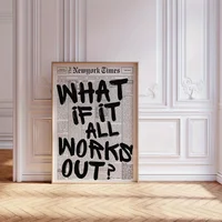 1PCS Modern Poster - "What If Everything Goes Well?" Black Positive Quote Printed on Newspaper Background, Decorative Poster 5