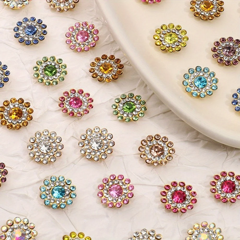 100 قطعة ثلاث طبقات منقوشة عباد الشمس الماس مخلب الحفر الاكريليك حجر الراين زر بروش اليدوية DIY بها بنفسك مجوهرات الإكسسوار #2
