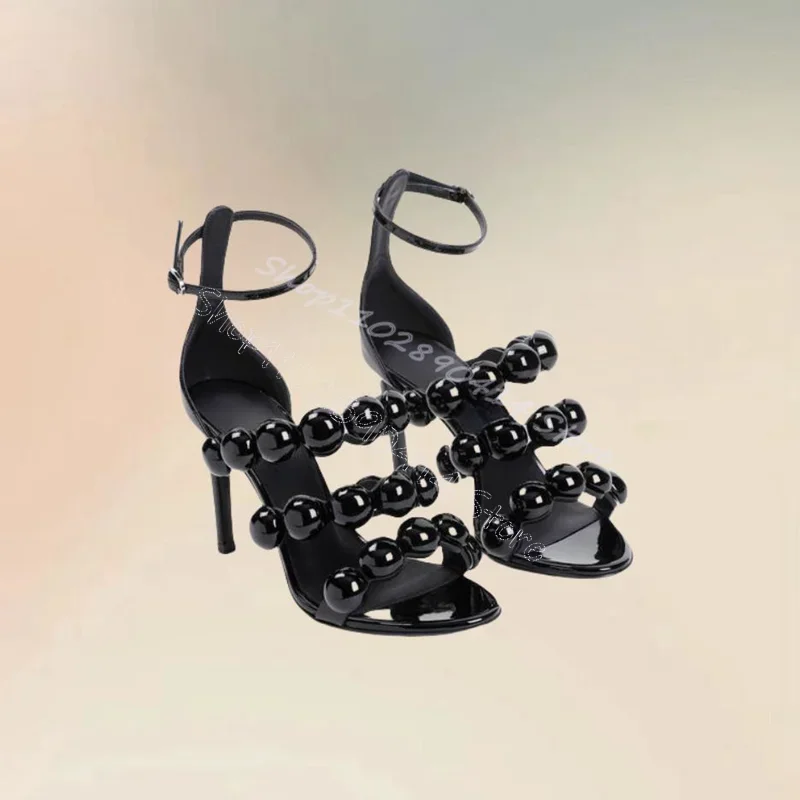 

Black Round Rivets Decor Open Toe Sandals Ankle Buckle Strap Women Shoes Thin High Heels Sexy Banquet 2024 Zapatos Para Mujere