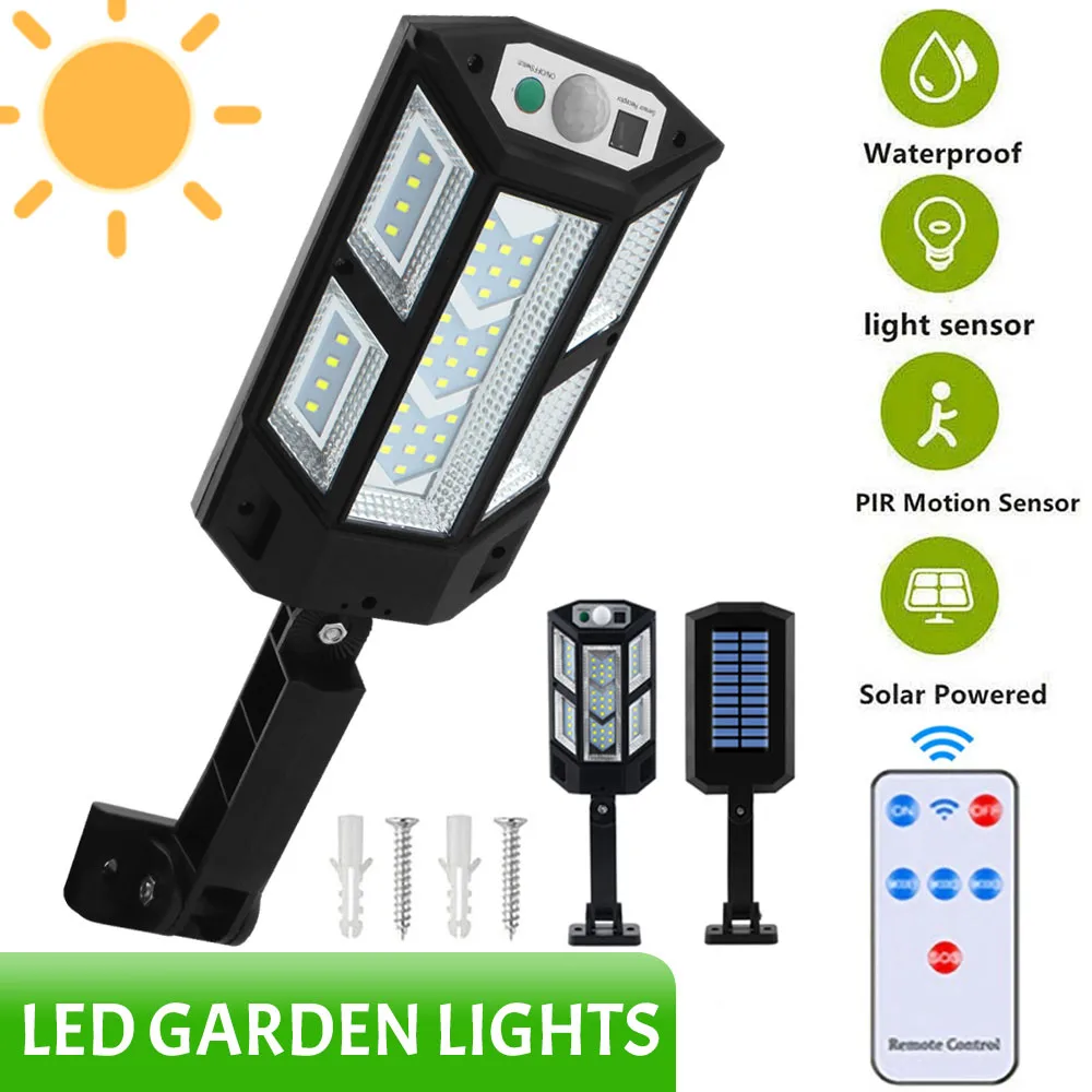 LED Solar Outdoor Led Courtyard Wall Lamp with Remote, Motion Sensor Induction Garden Terrace Garage Door Street Lighting