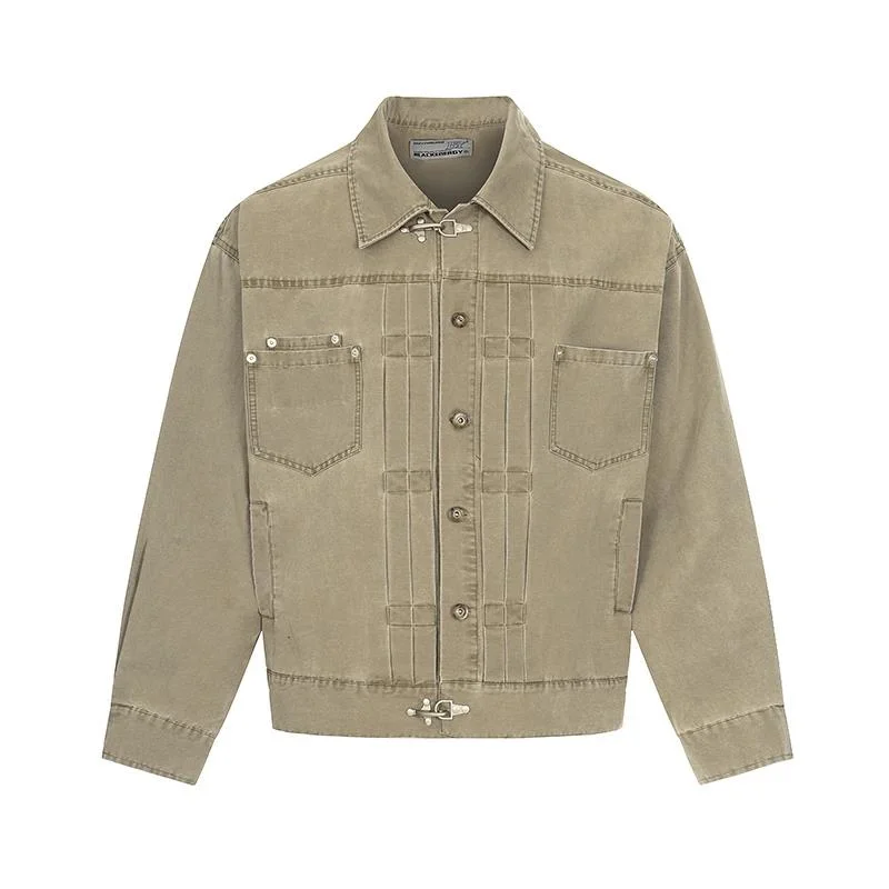 American Style Vintage Workwear Jackets Loose Casual Lapel Single Breasted Casual Short Coat Aircraft Buckle Design SP1D