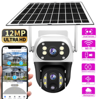 V380 12MP 3 Lens WiFi IP Solar Camera PIR Human Detection Night Vision Waterproof Security Video Camara 6K Battery CCTV Monitor