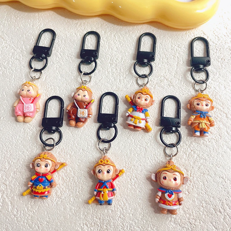 New Cute Classic Q Version Wukong Resin Keychain For Women Keyring Bag Charm Pendant Car Airpods Box Key Accessories