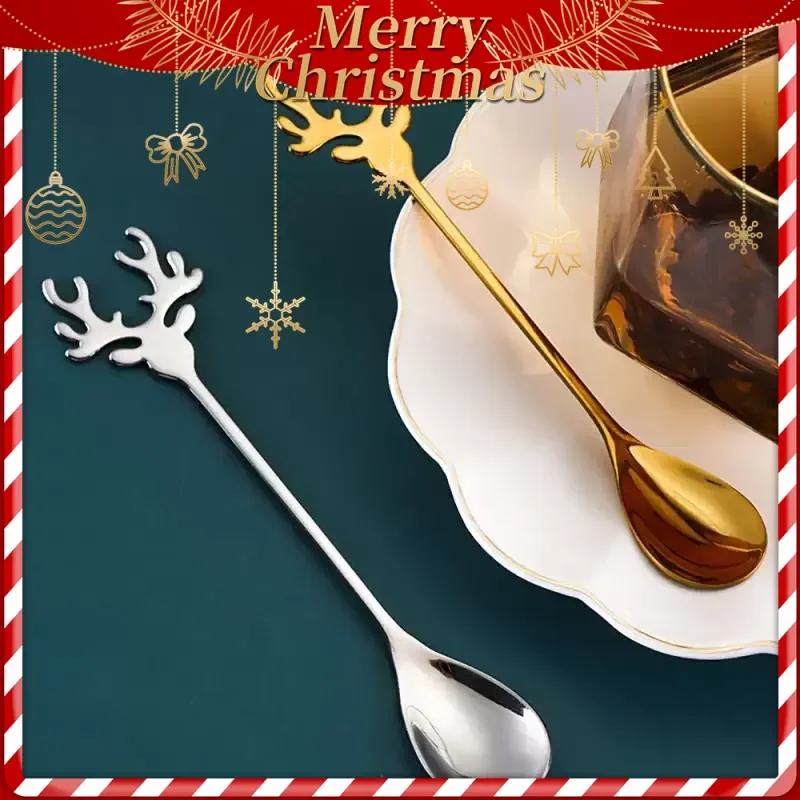 Stainless Steel Coffee Spoon Christmas Gift Teaspoon Dessert Snack Scoop Ice Cream Dessert Mini Spoons Tableware Kitchen Tools