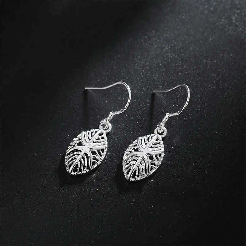 New 925 Sterling Silver 34MM Leaf Earrings Women For Fashion Charm Wedding Gift Jewelry Wholesale