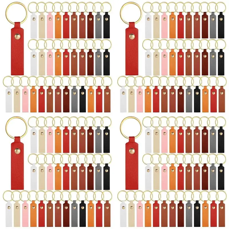 

SDFC-400Pcs PU Leather Key Fob Kit, Leather Keychain Blanks With Gold Rivet And Metal Rings, Multicolor Key Chain Making Kit