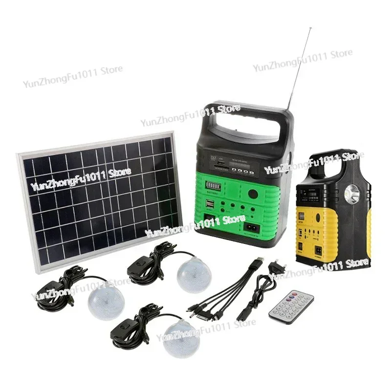 Portable Camping Solar Power Generator System Solar Panels + Radio + 3 Light Bulbs + Remote Control Outdoor Emergency Supply