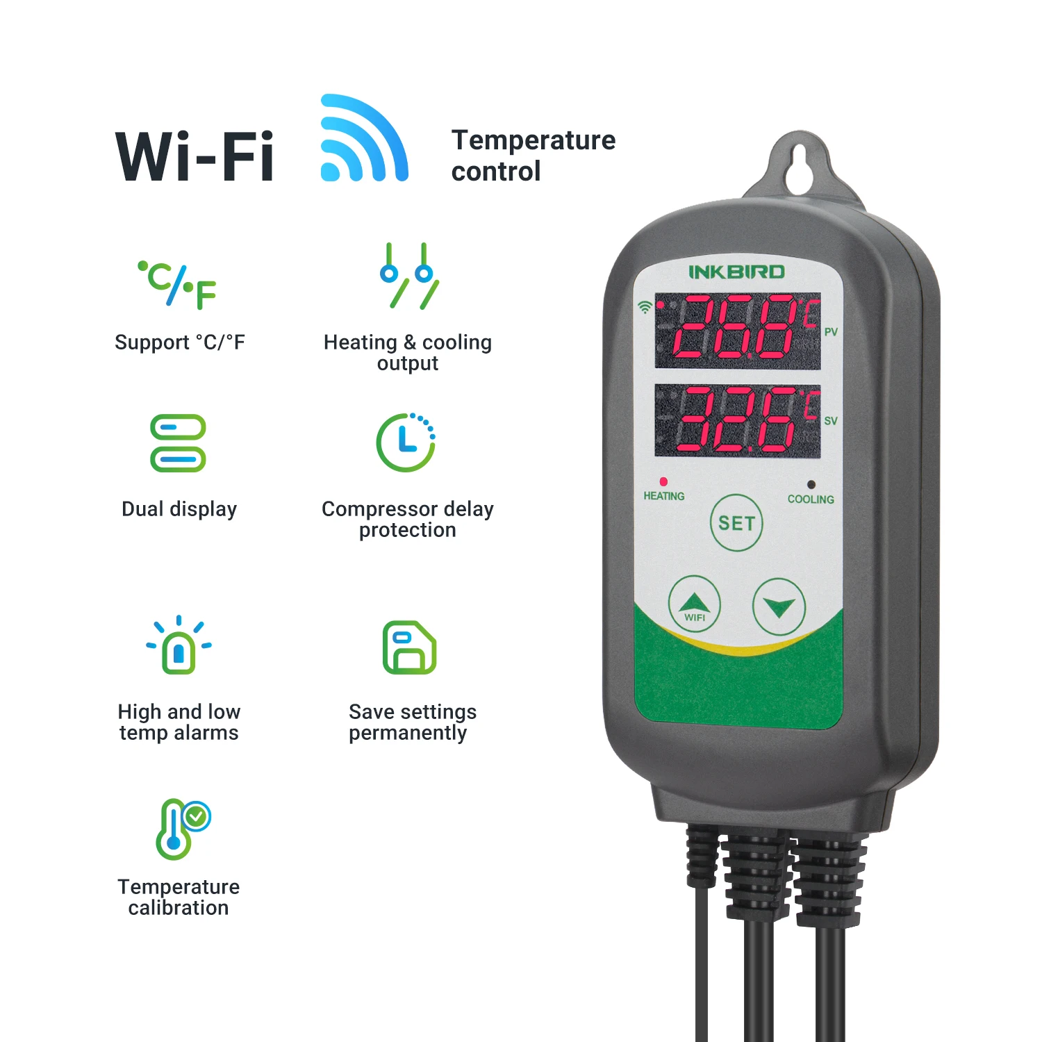 Imagem -02 - Inkbird Controlador de Temperatura do Aquário Itc308-wifi Termostato de Saída de Resfriamento de Aquecimento Inteligente com Sonda de Aquário à Prova Dágua