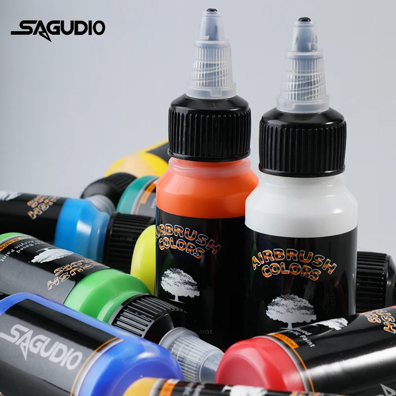 Imagem -05 - Sagud-airbrush Conjunto de Tinta Acrílica para Iniciantes Arte Pintura Stencils Airbrush Faça Você Mesmo Cores Diferentes para Escolher 30ml