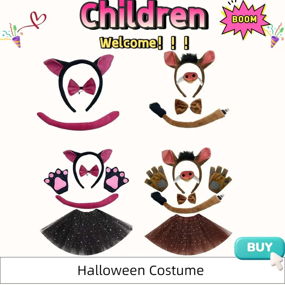 

Костюм коровы и лошади на Хэллоуин 2025 года для детей с ушками, повязкой на голову, галстуком-бабочкой и хвостом для выступлений на Хэллоуин