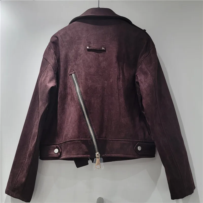 WTHT 패션 트렌디 여성 빈티지 지퍼 디자인 PU 가죽 오토바이 재킷 2025 여름 라펠 긴팔 코트 여성 1LS2123