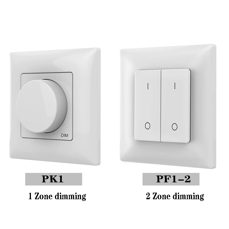 PK1 1 Zone RF Wireless Rotary Knob Panel Remote/PF1-2 RF 2.4G Wall Mounted Panel Switch 4-Key Remote for Single Color LED Dimmer