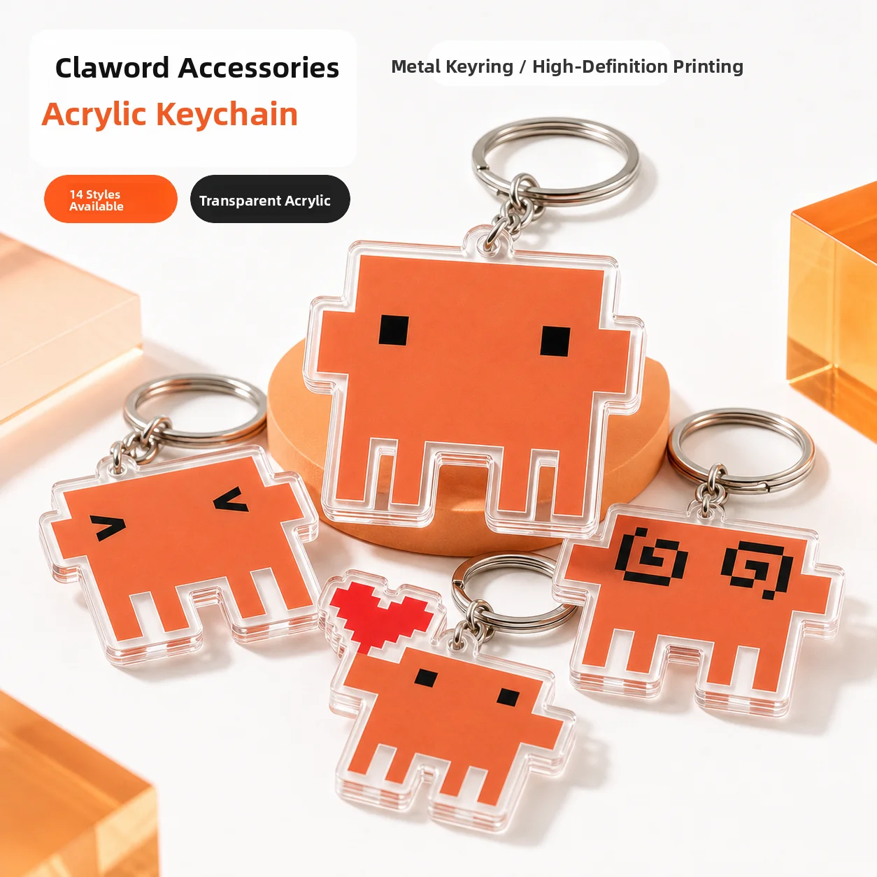 Claude Code Pixel Art Acrylic Keychain Fun Series Bag Charm Gift for Programmers Creative Festive Supplies