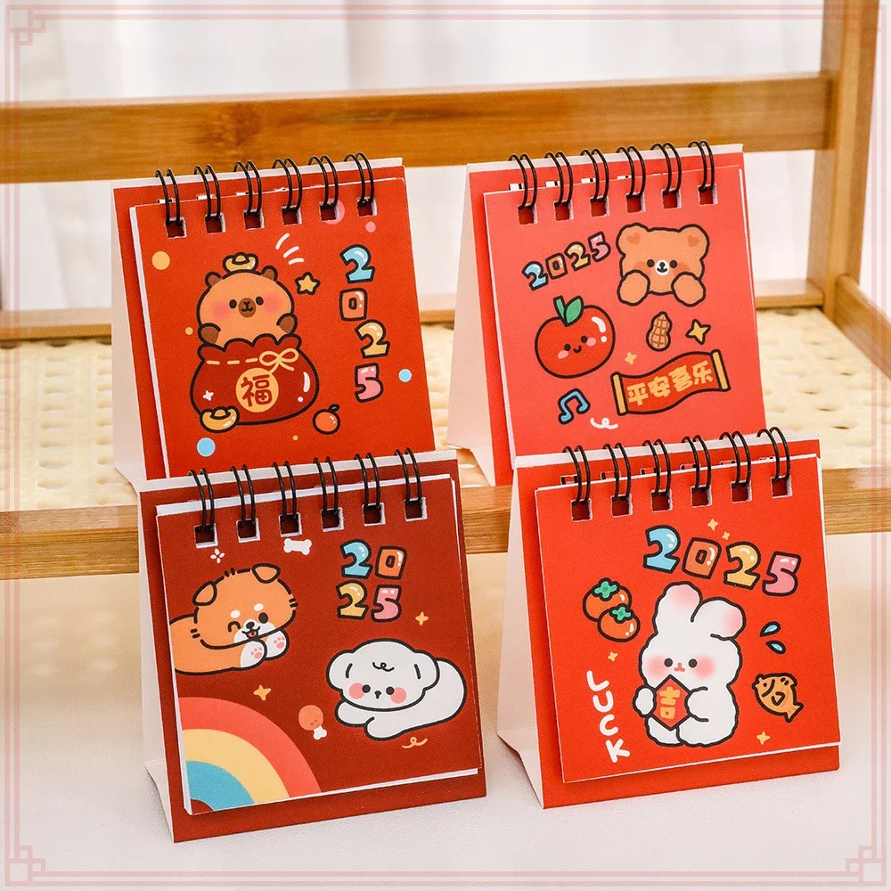 24 Pcs Wholesale Cartoon Desk Calendar 2025 Years, Mini Punch Card Planner for Students, Creative and Cute Desktop Ornament