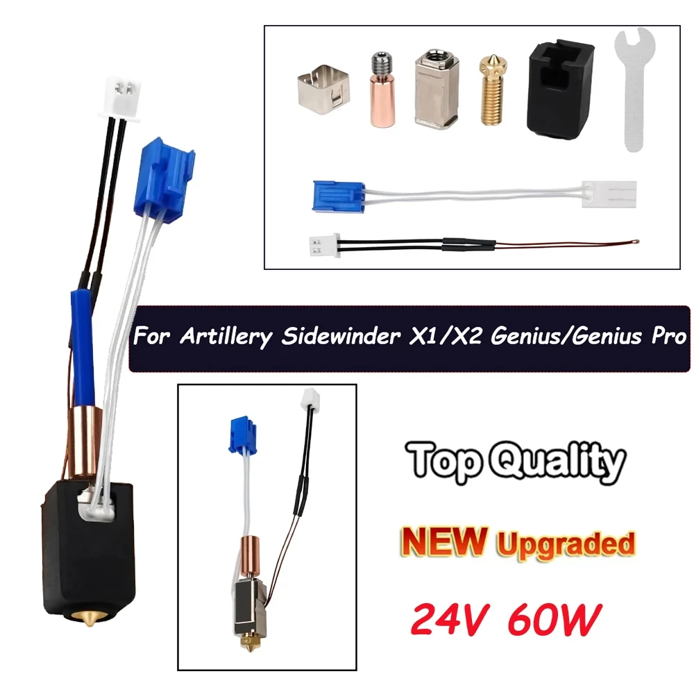 Upgraded Hotend for Artillery Sidewinder X1 X2 Genius and Pro 3D Printer Parts All Metal Nozzle Heating Block Thermistor Kits