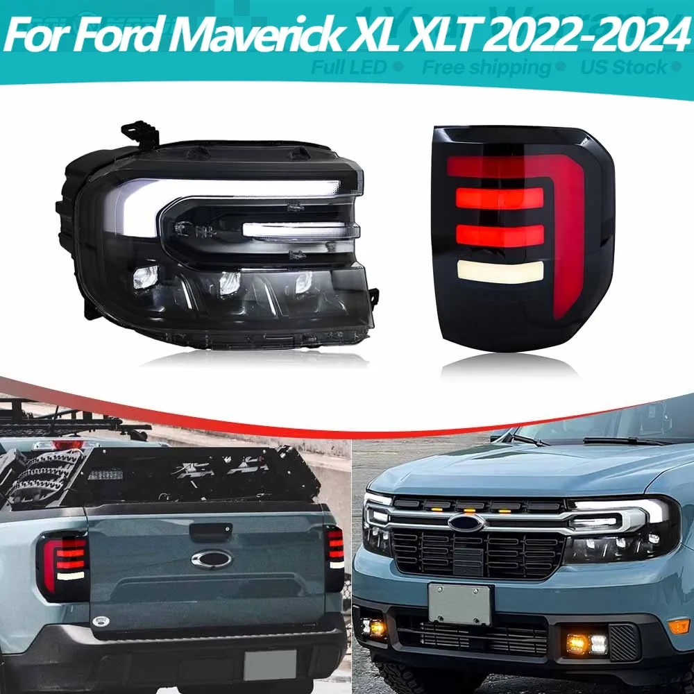 

2 Pairs LED Sequential Tail Lights Headlights For Ford Maverick XL XLT 2022-2024