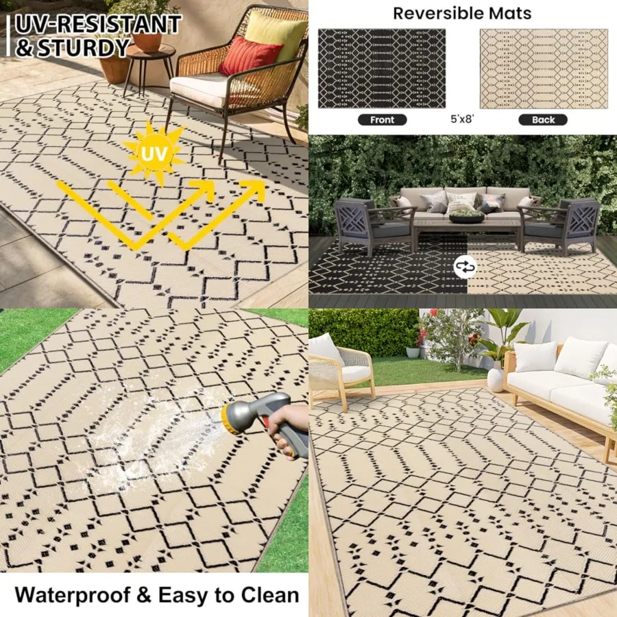 

Outdoor Rug 5x8 Feet, Waterproof Reversible Plastic Straw Rugs, Boho Outdoor Area Rug, Outside Floor Mat for Patio, Backyard, D