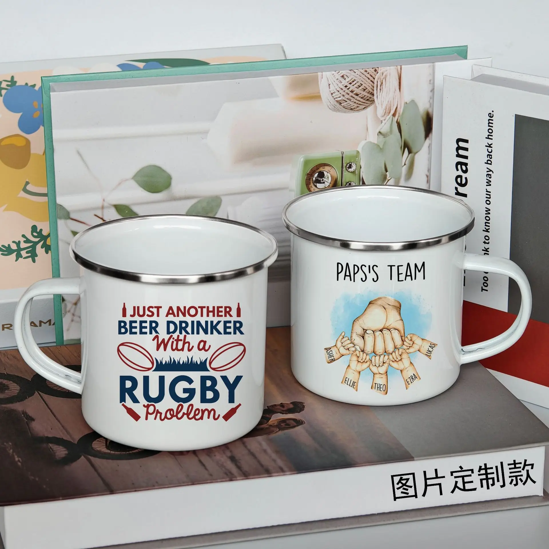 Customized Enamel Metal Mug 350ML Colorful Print Your Photo LOGO Coffee Mugs, Tea Cups, Mothers' Day, Fathers' Day Wedding Gift