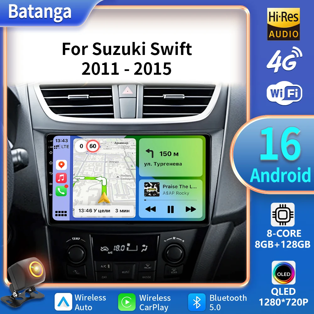 Android 16 Radio de coche para Suzuki Swift 4 2011-2017 inalámbrico Carplay Auto Radio reproductor Multimedia unidad principal Wifi GPS DSP No 2din