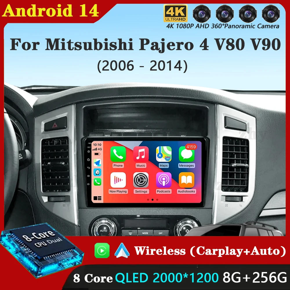 

Автомобильное радио Android14 Carplay для Mitsubishi Pajero 4 V80 V90 2006-2014 навигация GPS мультимедийный плеер WiFi + 4G стерео видео BT