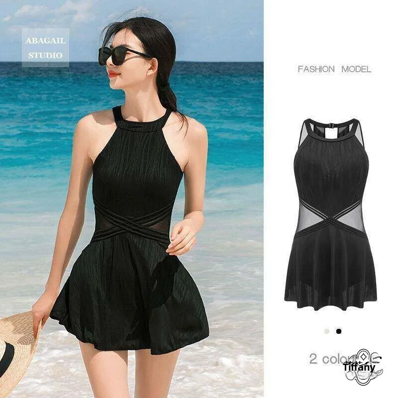 Stunning Women's One-Piece Swimsuit Thermal Spring Bathing Suit Slimming Design round Neck No Sleeve Casual Swimwear