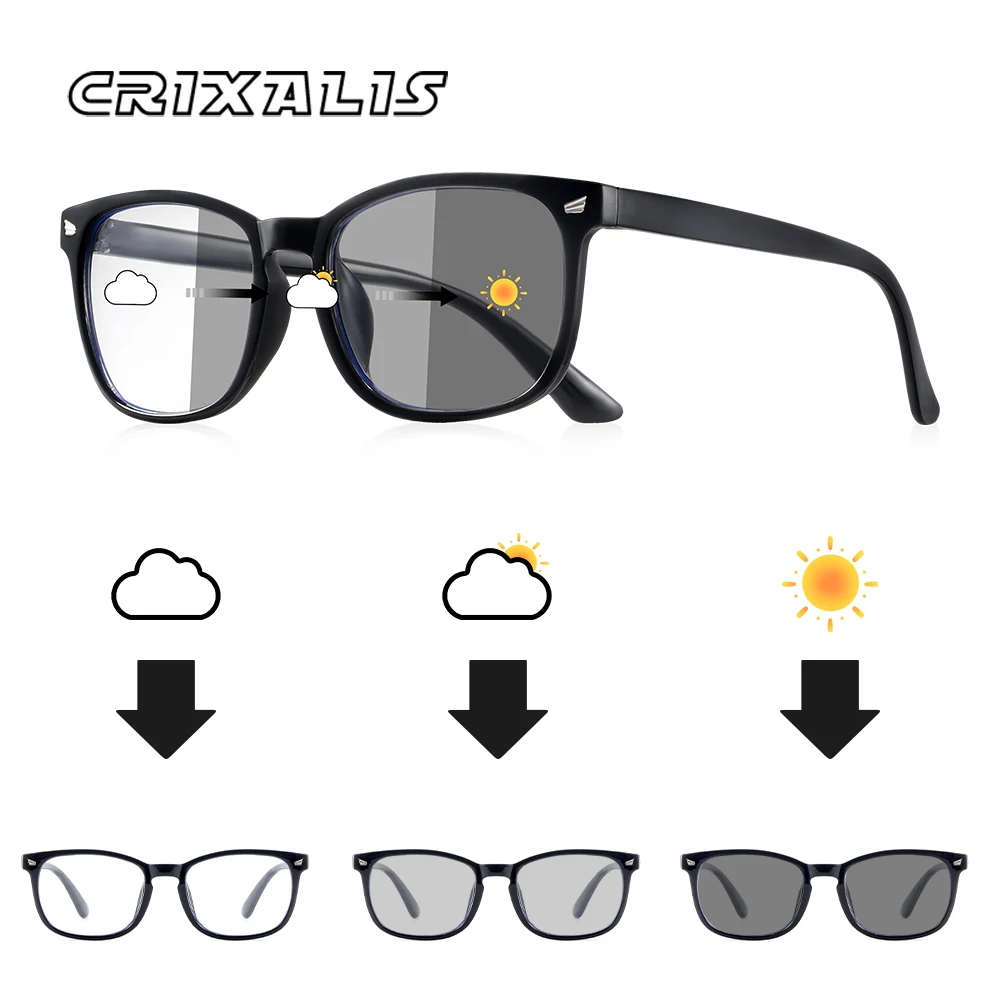 CRIXALIS Photochromic Classic Vintage Square Sonnenbrille für Herren, zum Laufen, Outdoor, Sonnenschein, Brillen, schwarzer Rahmen, UV400 – Detail 1
