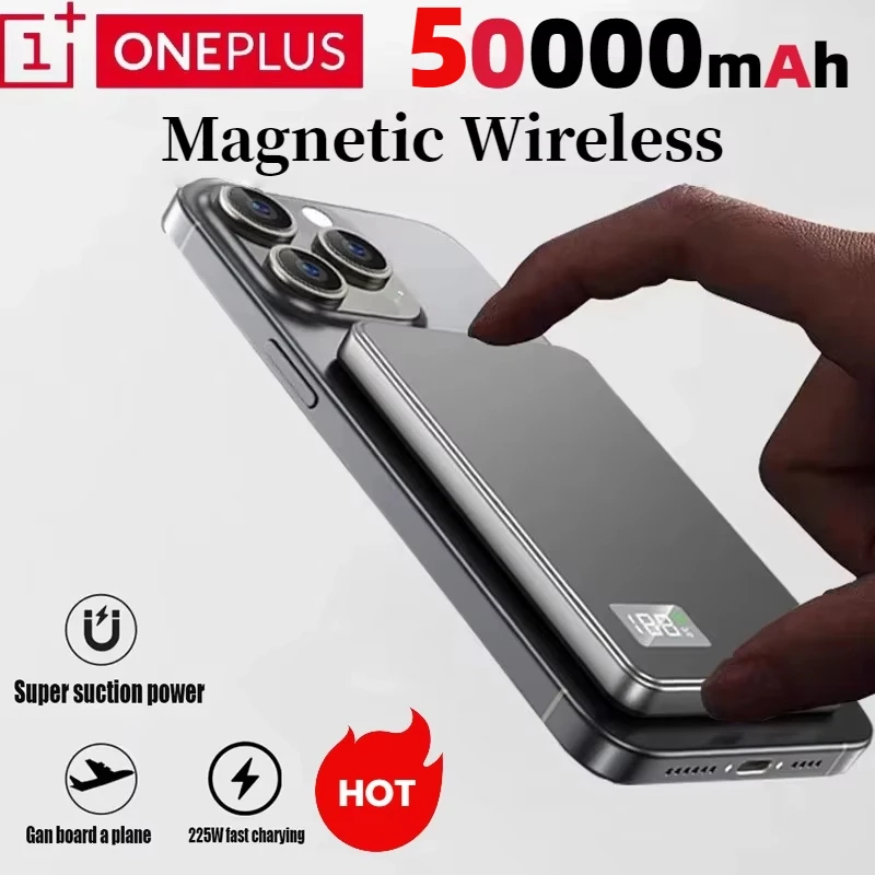 ONEPLUS Thin Magnetic Wireless Power Bank 50000mAh PD 25W Fast Charging Portable External Battery For MaCafe For iPhone Samsung