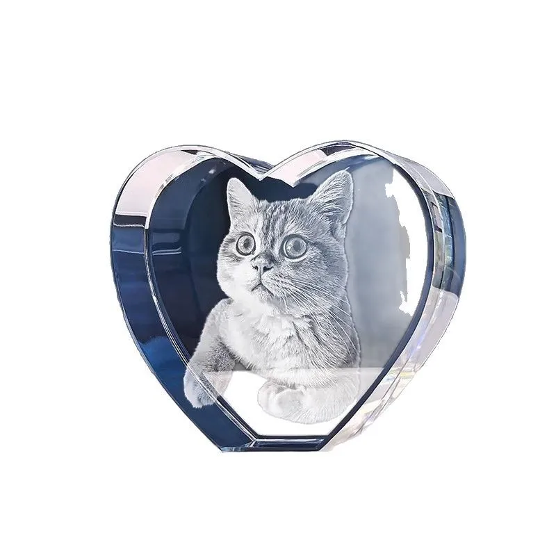 Crystal Pet Figurine Ornament, Cat Dog Model, Ins Style Pet Bereavement Keepsake, Paw Print Photo Statue, Memorial&Birthday Gift