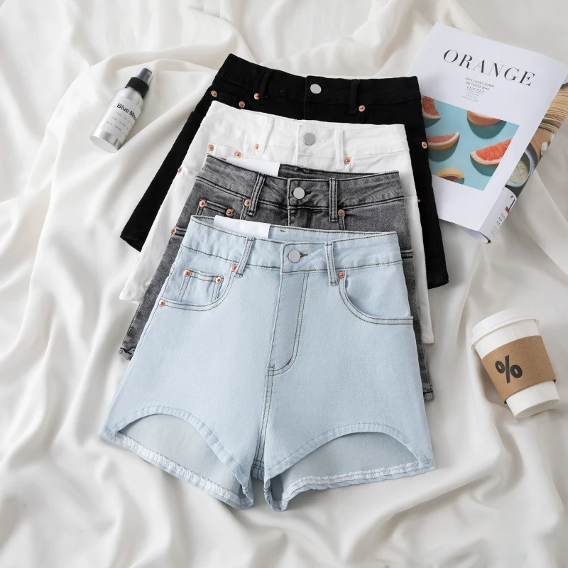 Blue Ultra Short Denim Shorts Women's Korean Summer New A-line Versatile Student High Waisted  Wide Leg Solid Irregular Shorts