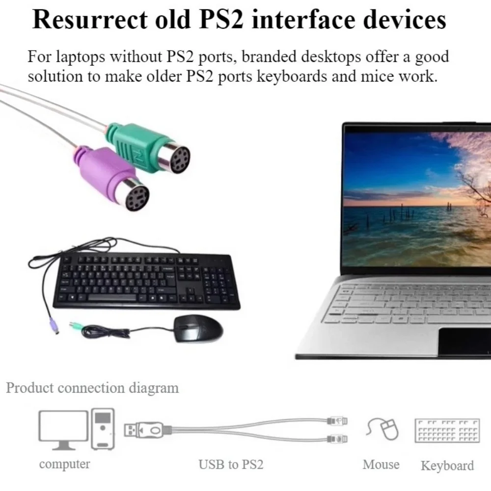 USB Male To Two PS/2 Female Adapter Converter USB To Dual PS2 Data Cable Adapter For Mouse Keyboard Computer Cable & Connector