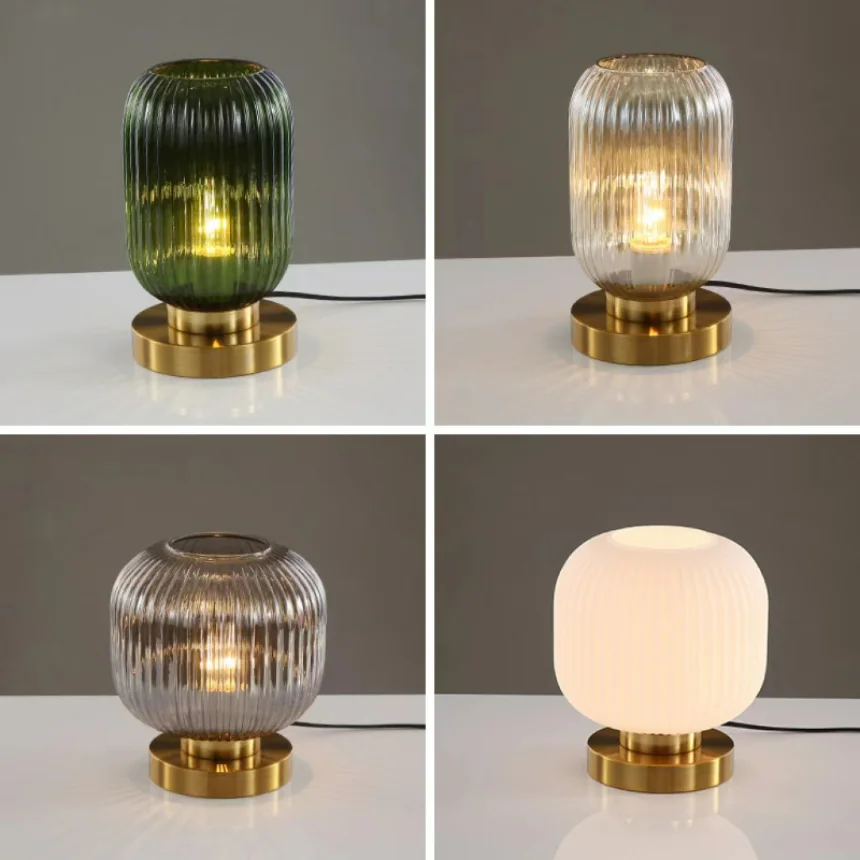 

Modern Glass Table Lamp for Bedroom Bedside Side Desk Decoration Lights Fixtures Plug In Nordic Cafe Bar Luminaire Lighting