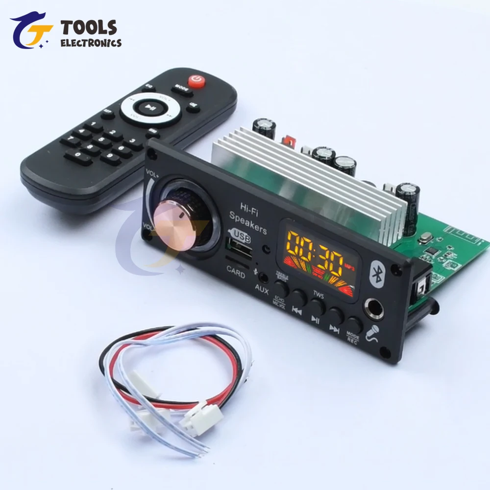 

Bluetooth MP3 Decoding Board TPA3116D2 2*100W Amplifier DIY Music Player FM Radio Module RGB TF AUX USB Mic Record