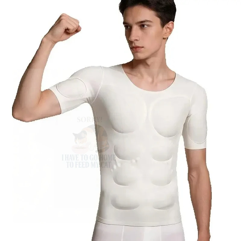 Man Sponge T-Shirt Cosplay Arm Chest Abdominal Pad Corset Top Tight Tops Anime Cloth