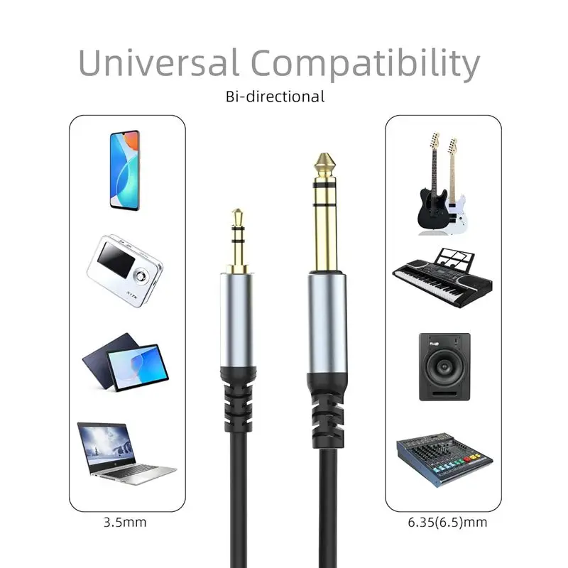 3.5mm to 6.35mm Stereo Audio Cable for Guitar, iPod, Laptop, Home Theater Devices, Speaker and Amplifiers