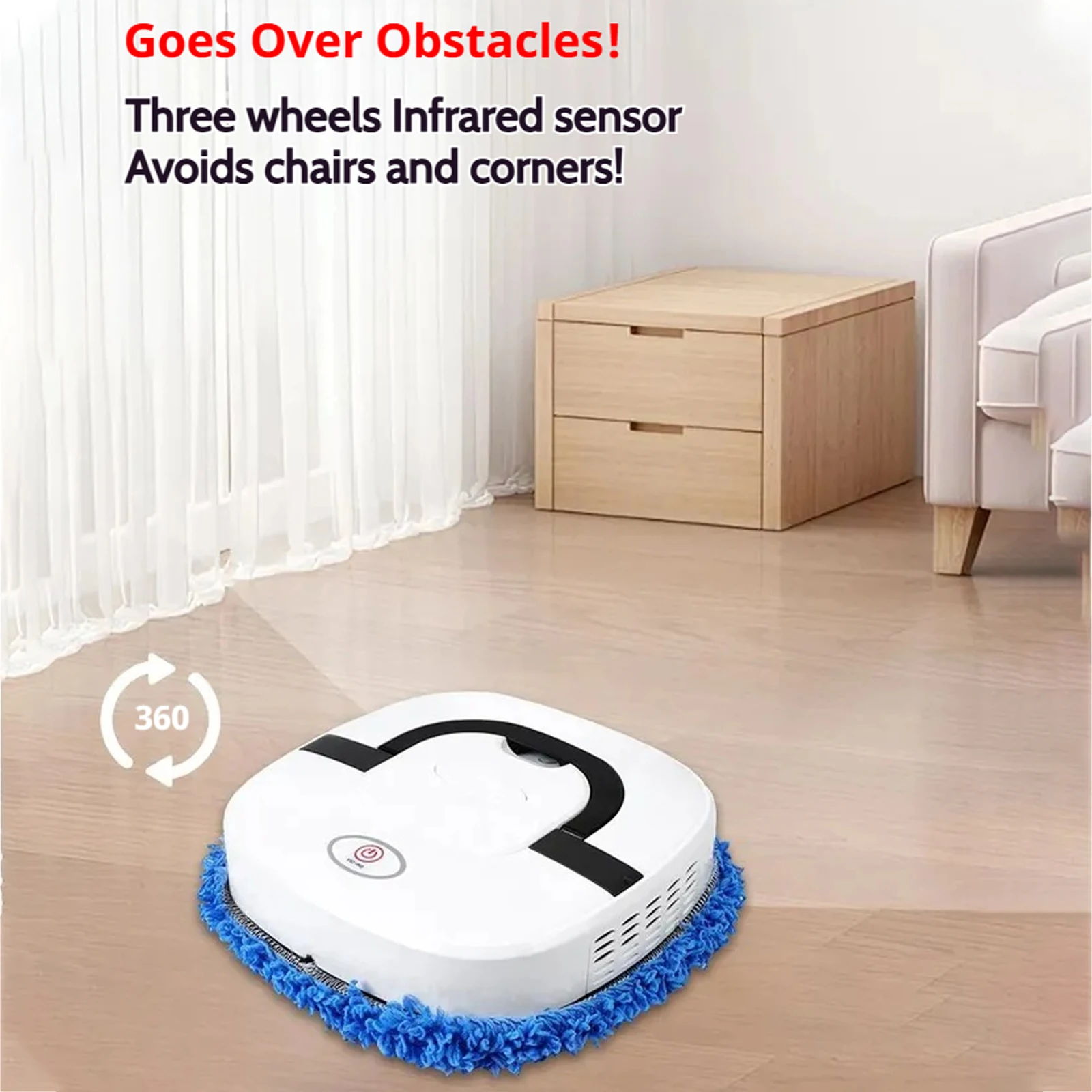 روبوت تنظيف ذكي مع رذاذ وترطيب تلقائي، منظف أرضيات هادئ مضاد للتصادم قابل لإعادة الشحن عبر USB للخشب والبلاط المنزلي