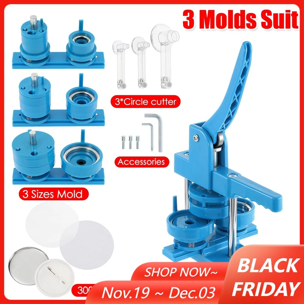 

3 in 1 Button Badge Maker Machine with 300/500Set Button Parts+Circle Cutter DIY Badge Pin Maker Machine Kit Punch Press Machine