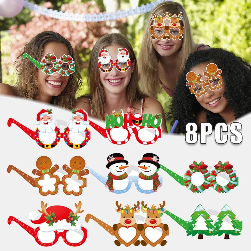 

Christmas Decorative Glasses Creative Reindeer Gingerbread Man Santa Claus Paper Eyewear New Year Party Photo Props for Kids