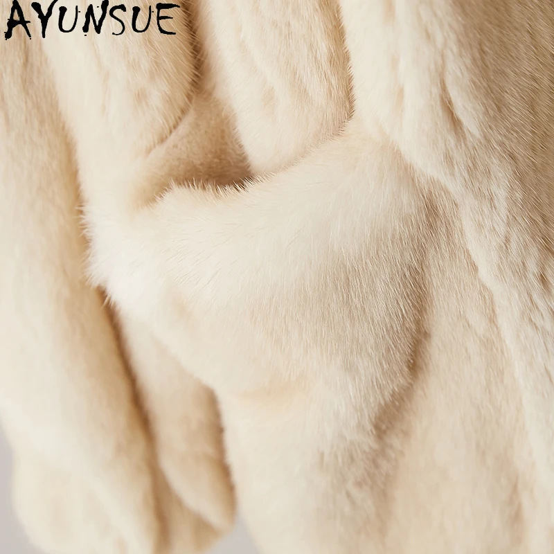 AYUNSUE Real Fur Coat Women Clothes Warm Natural Mink Womens Coats Hoodie Winter Jacket 2025 New in Outerwears Шуба Женская