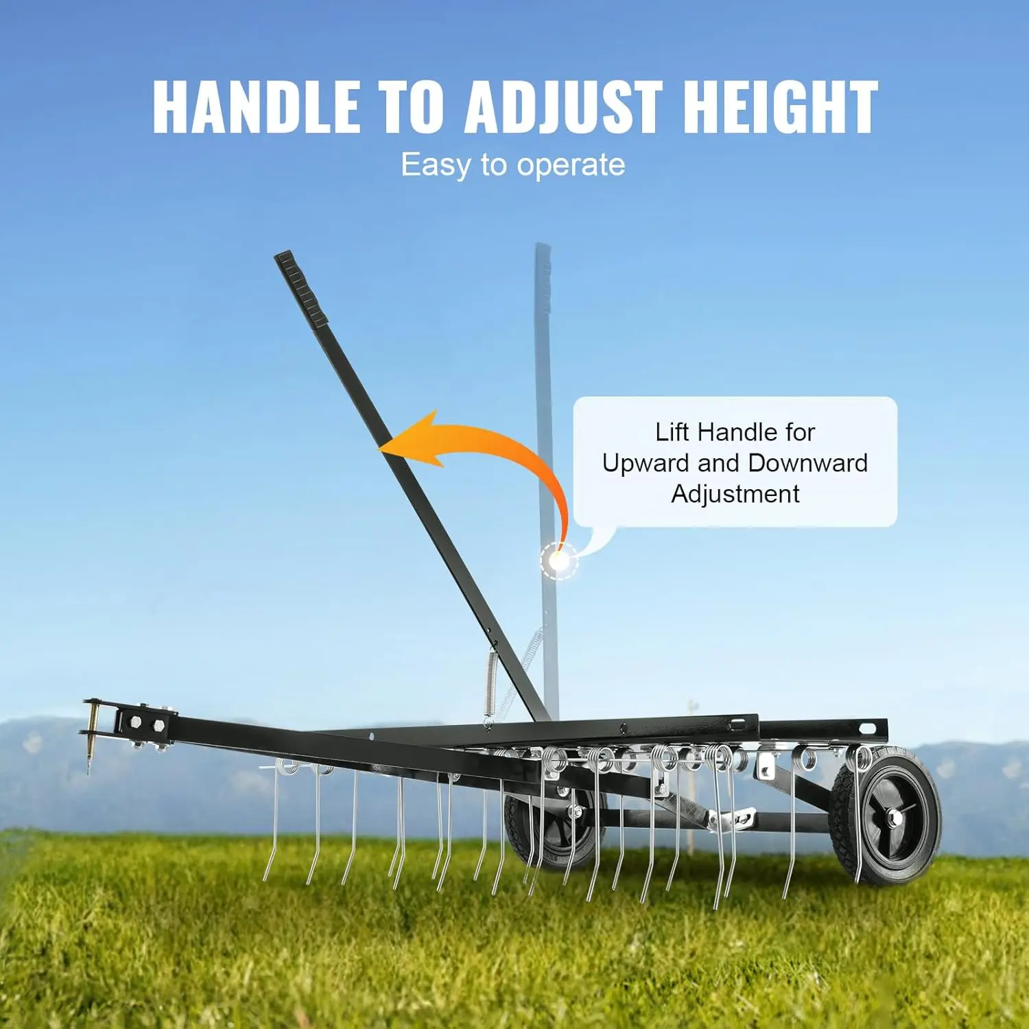 Tow Behind Dethatcher,40-inch Tow Dethatcher with 20 Spring Steel Tines, Lawn Dethatcher Rake for ATV or Mower, with Lift Handle