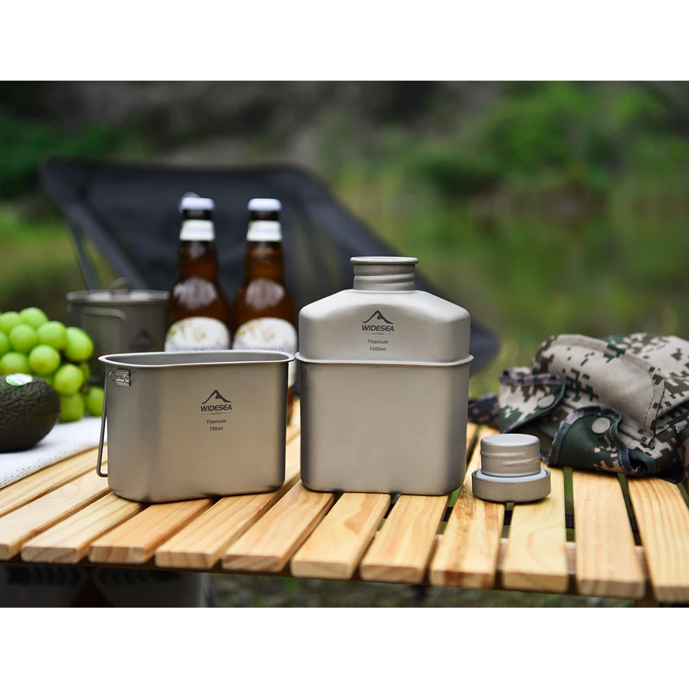 Widesea Camping Titanium Dinner Lunch Box Set Outdoor Bottle Cookware Cup Travel Tableware Bowler Tourist Kitchen Pot Equipment