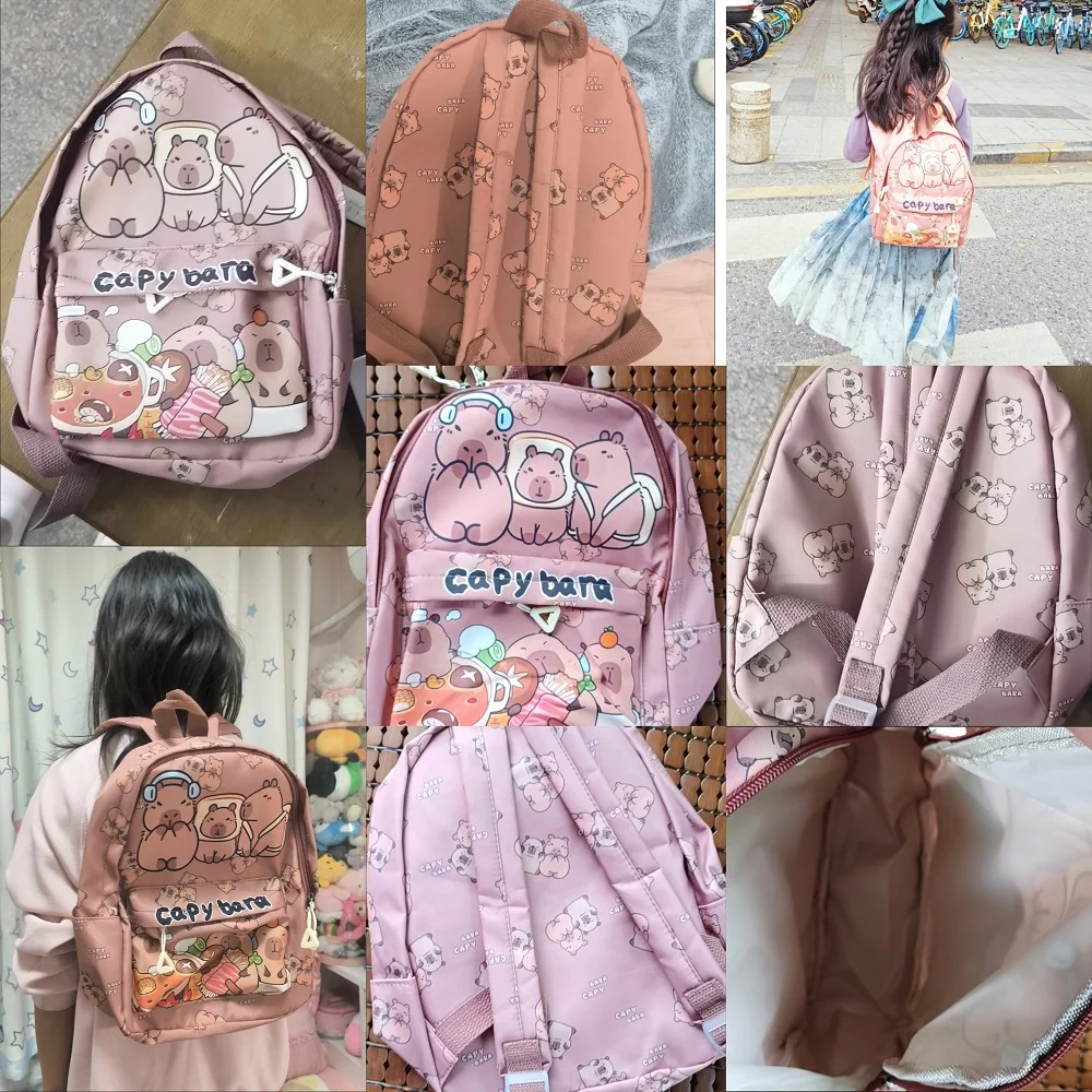 2026 Niedlicher Cartoon-Capybara-Schulrucksack für Mädchen Leichter Nylon-Büchertasche Hochwertige Kinderrucksack Mochila Capibara – Detail 1