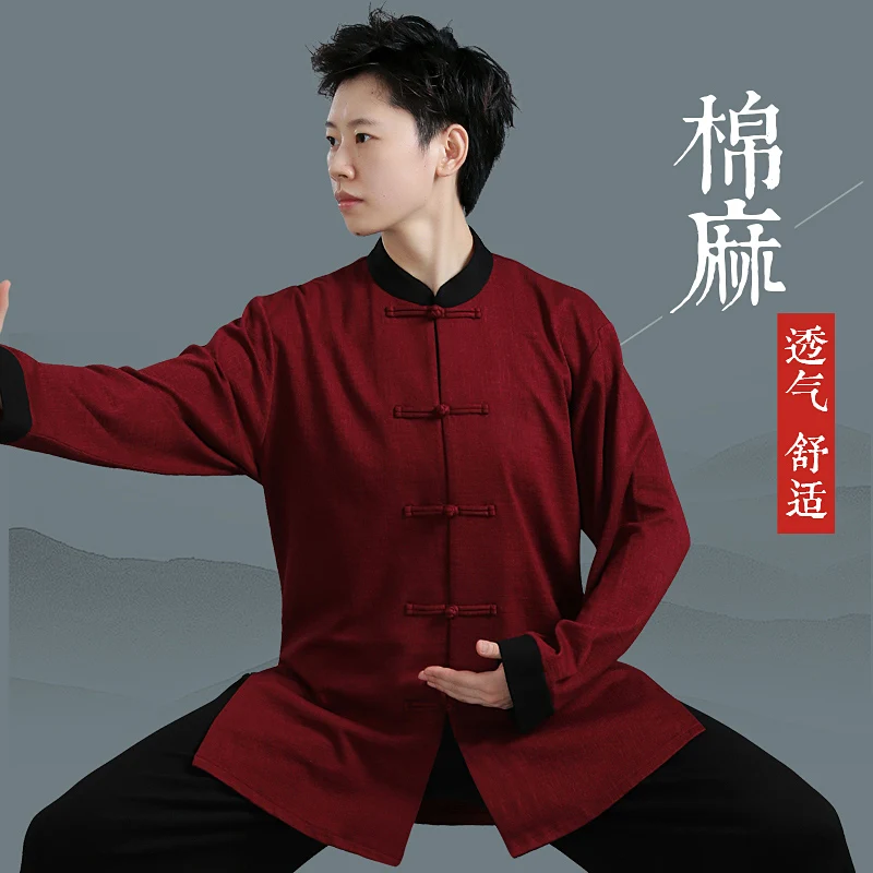 Linen Cotton Tai Chi Suit, Chinese Style Unisex Martial Arts Uniform for Performance, Competition & Practice