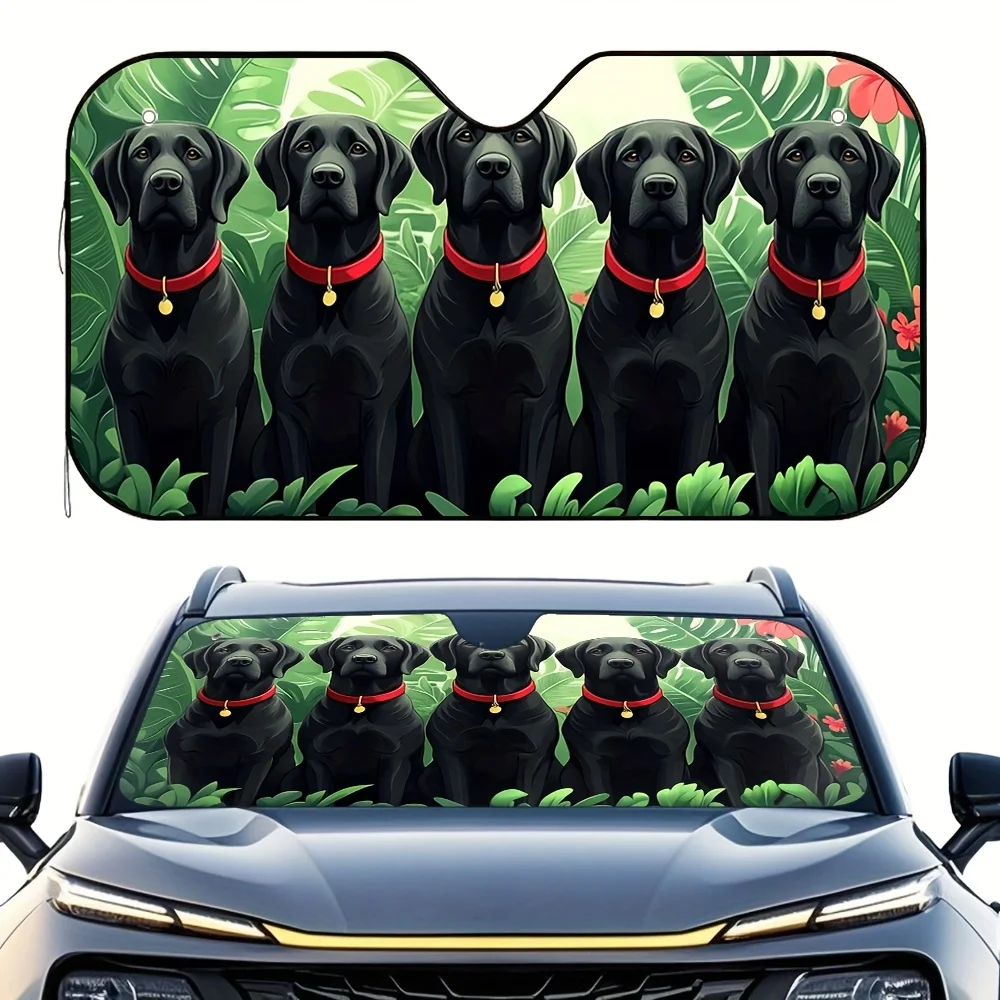1pc Labrador Tropical Design Car Sunshade – Maintain A Cool And Fashionable Vehicle, Comes With 4 Suction Cups, Collapsible And