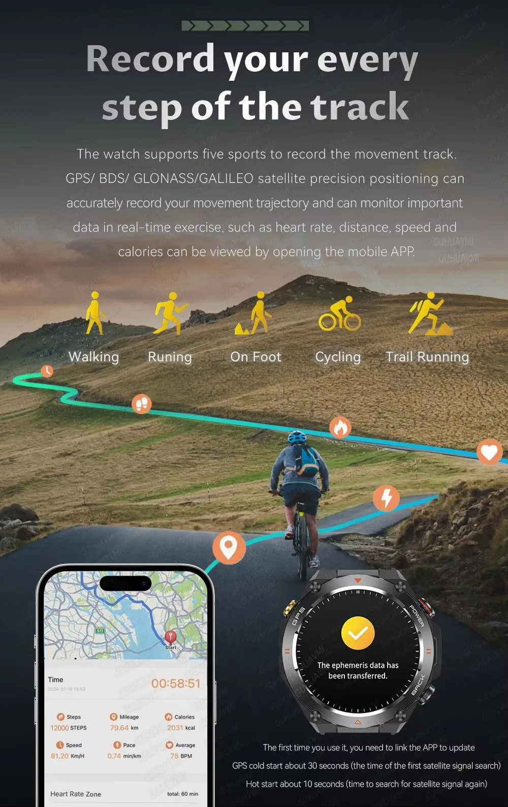 2024 novo para xiaomi esportes ao ar livre smartwatch masculino gps bússola à prova dwaterproof água bluetooth chamada 650mah bateria de fitness