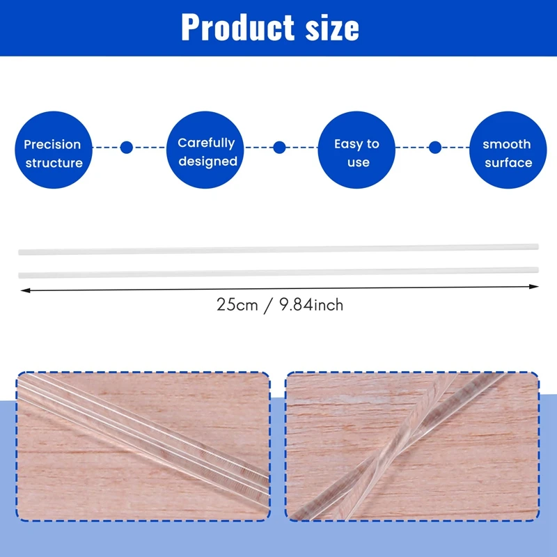 ABHU 3 мм x 250 мм круглой формы, твердый акриловый стержень, экструдированный стержень из ПММА, прозрачный, 2 шт.